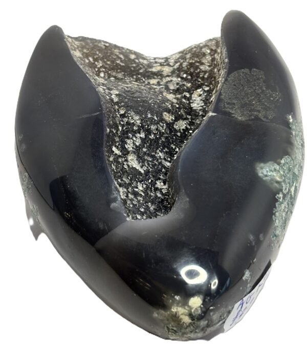 Black Agate druzy core heart sculpture on base 12 - Sians Emporium Black Agate druzy core heart sculpture on base 12