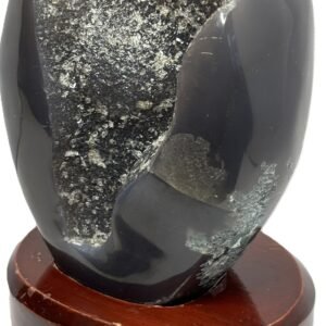 Black Agate druzy core heart sculpture on base 2