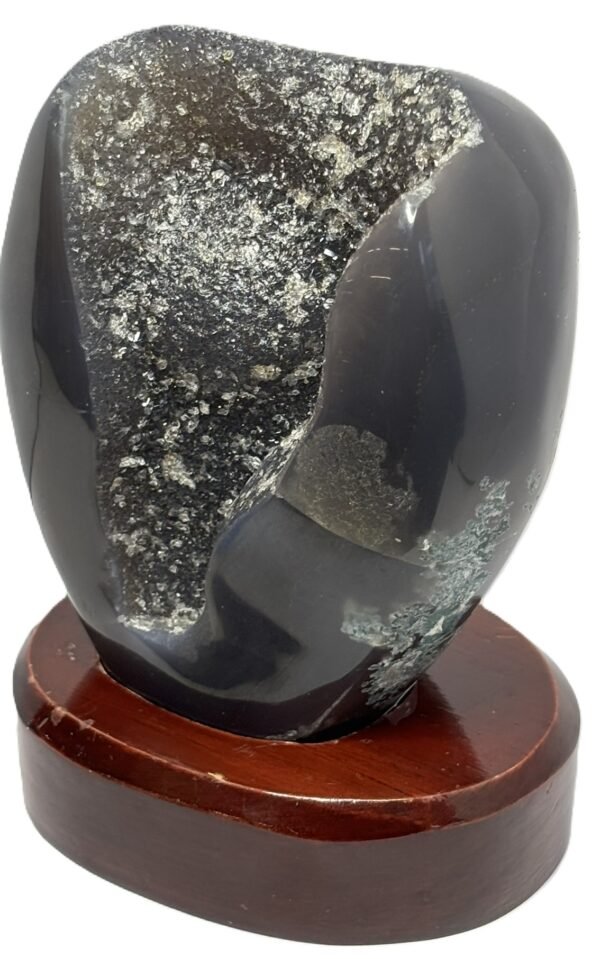 Black Agate druzy core heart sculpture on base 2 - Sians Emporium Black Agate druzy core heart sculpture on base 2
