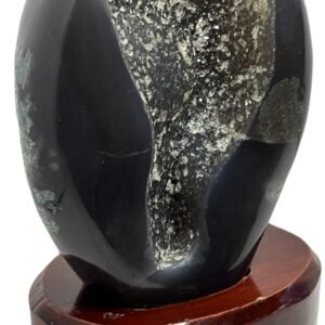 Black Agate druzy core heart sculpture on base 4