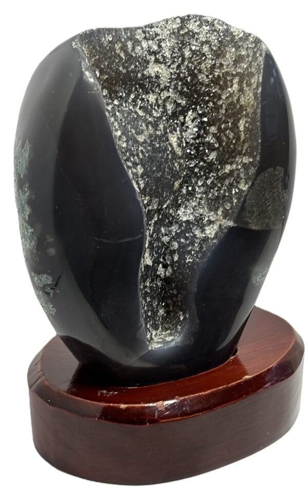 Black Agate druzy core heart sculpture on base 4 - Sians Emporium Black Agate druzy core heart sculpture on base 4
