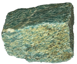 rough, unpolished raw chunk of pale green amazonite crystal stone showcasing natural mineral textures