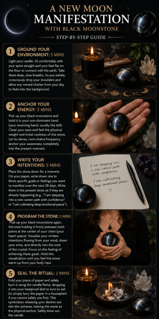 Black noonstonBlack moonstone new moon ritual sequencee new moon ritual sequnce - Sians Emporium Black moonstone new moon manifestation ritual sequence