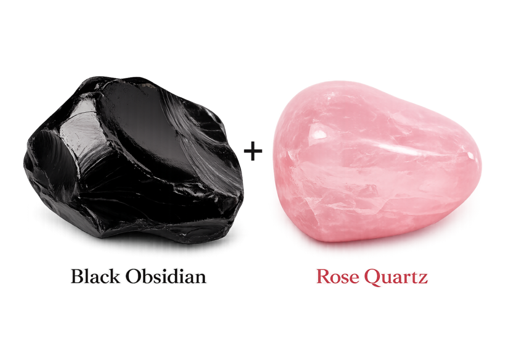 Black obsidian and rose quartz