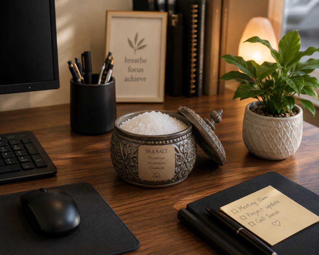 Decorative salt container on desk