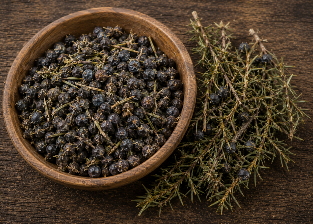 Dried juniper in a bowl with juniper sprigs - Sians Emporium Dried juniper in a bowl with juniper sprigs