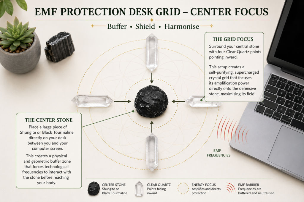 EMF Crystal grid diagram - Sians Emporium EMF Crystal grid diagram with centre and grid focus