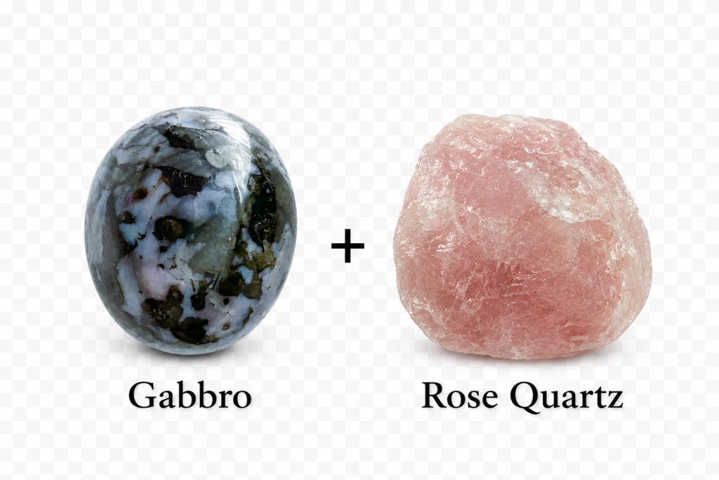 Gabro and rose quartz