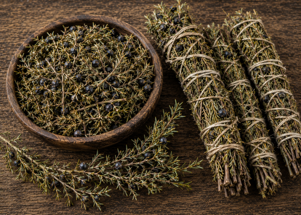 Dried cedar in a bowl and cedar smudge sticks - Sians Emporium Dried cedar in a bowl and cedar smudge sticks