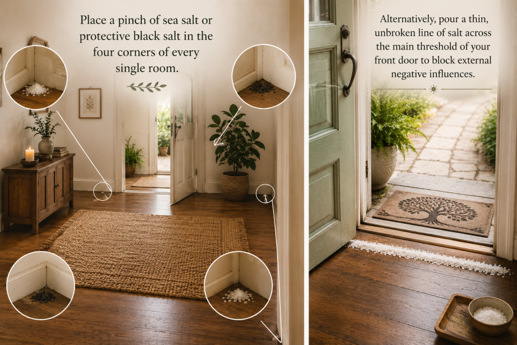 Salt cleansing for new house corners and threshold