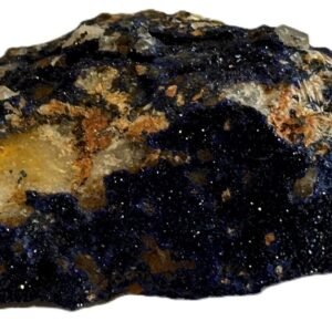 Raw azurite and malachite freeform mineral specimen with deep blue crystalline crust on natural matrix