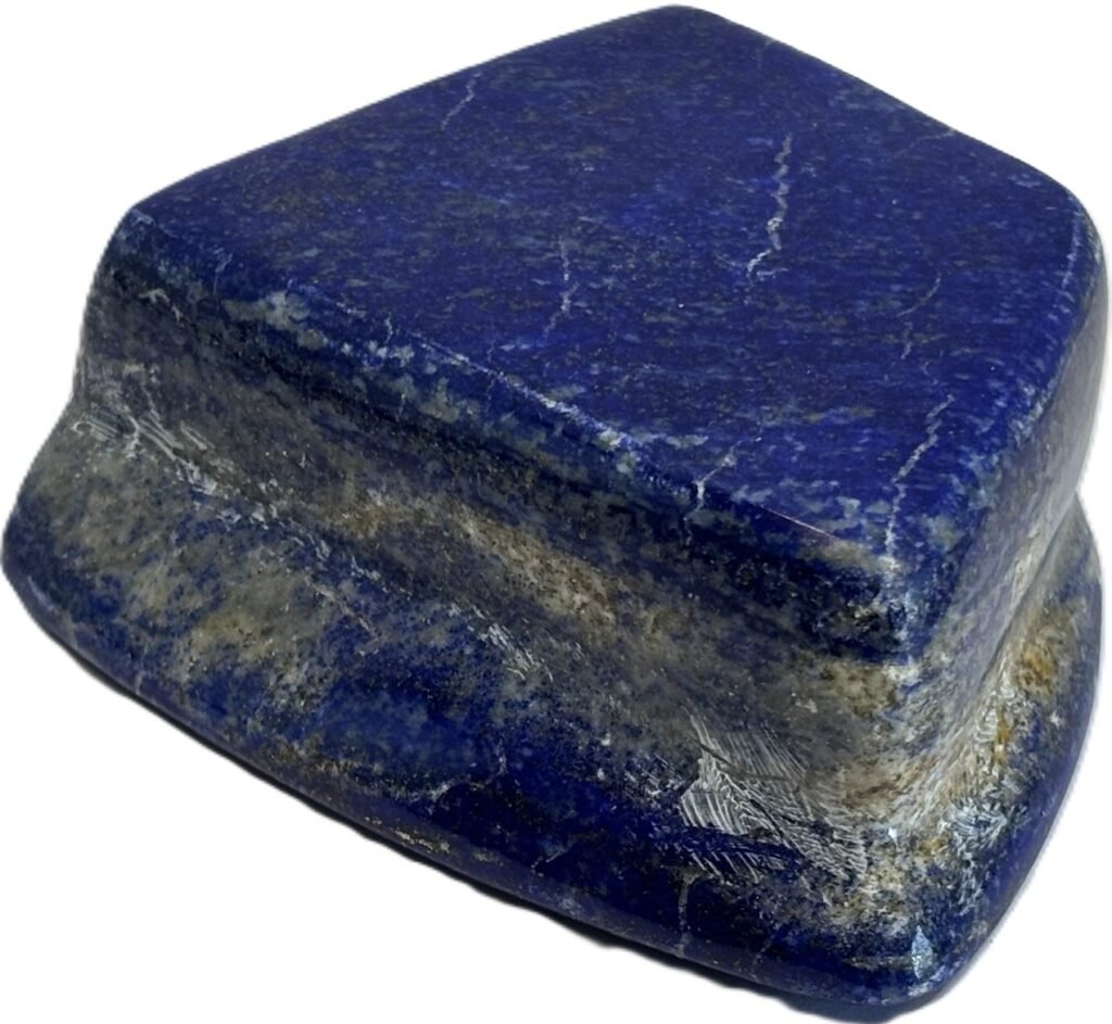 Natural carved lapis lazuli display stand sians emporium Carved and polished royal blue lapis lazuli display block with natural calcite banding fine white fissures and brassy golden pyrite flecks